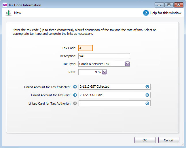 Setting up taxes in MYOB